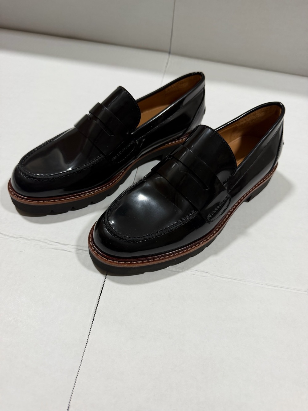 Coach UNIMOC Shoes Womens Size 6.5 B Black Leather Penny Loafer Flats Lug Sole